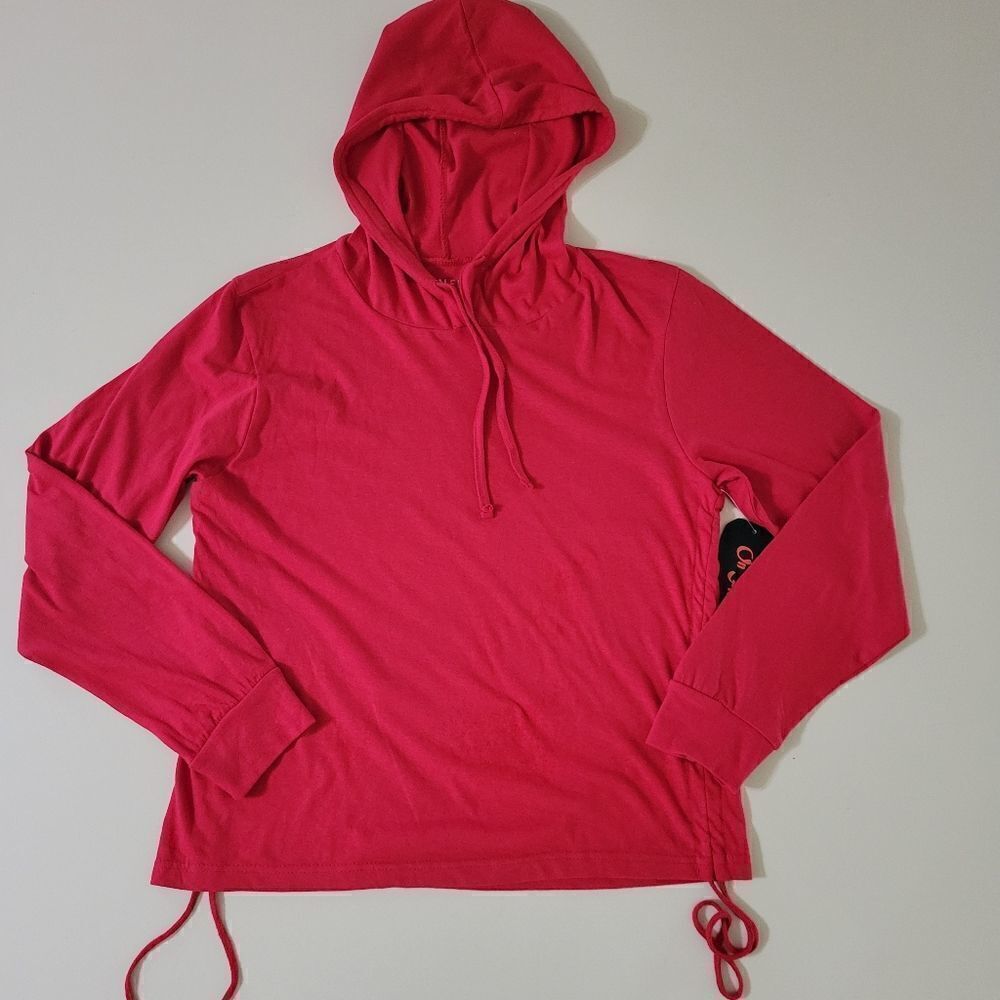 On Fire Women's Red Hooded Ruched Long Sleeve Top
